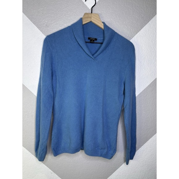 PRIVE Women's 100% Cashmere Shawl Collar Blue Sweater Size Medium M - Picture 1 of 8